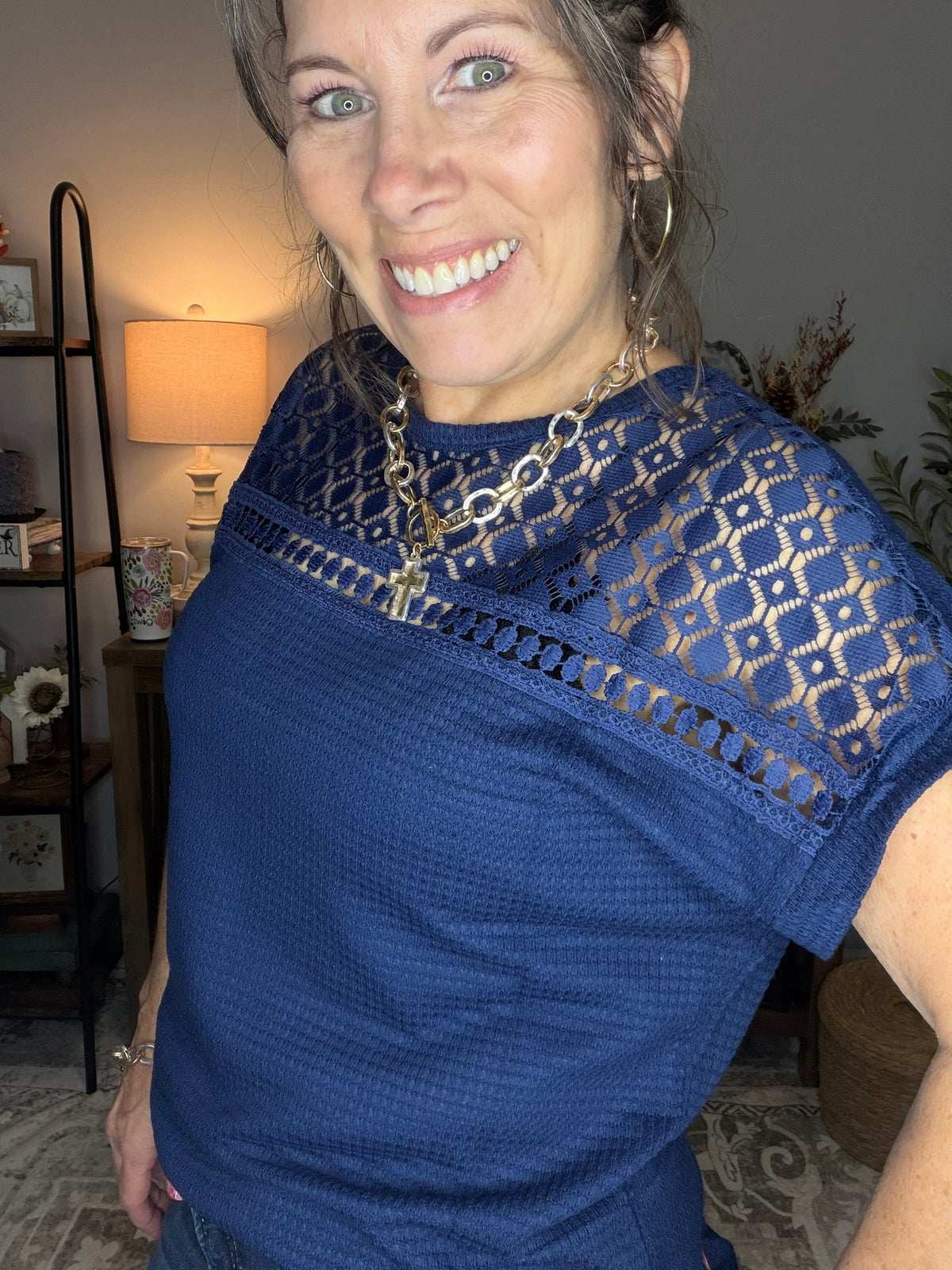 Navy Blue Scoop Neck Top