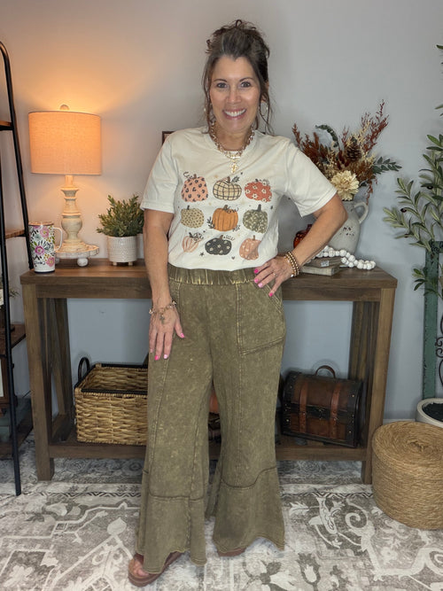 Acid Wash Flare Hem Pants - MOCHA