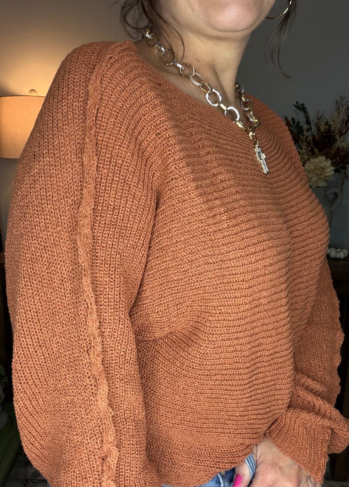 Boat Neck Dolman Sleeve Sweater - Cinnamon