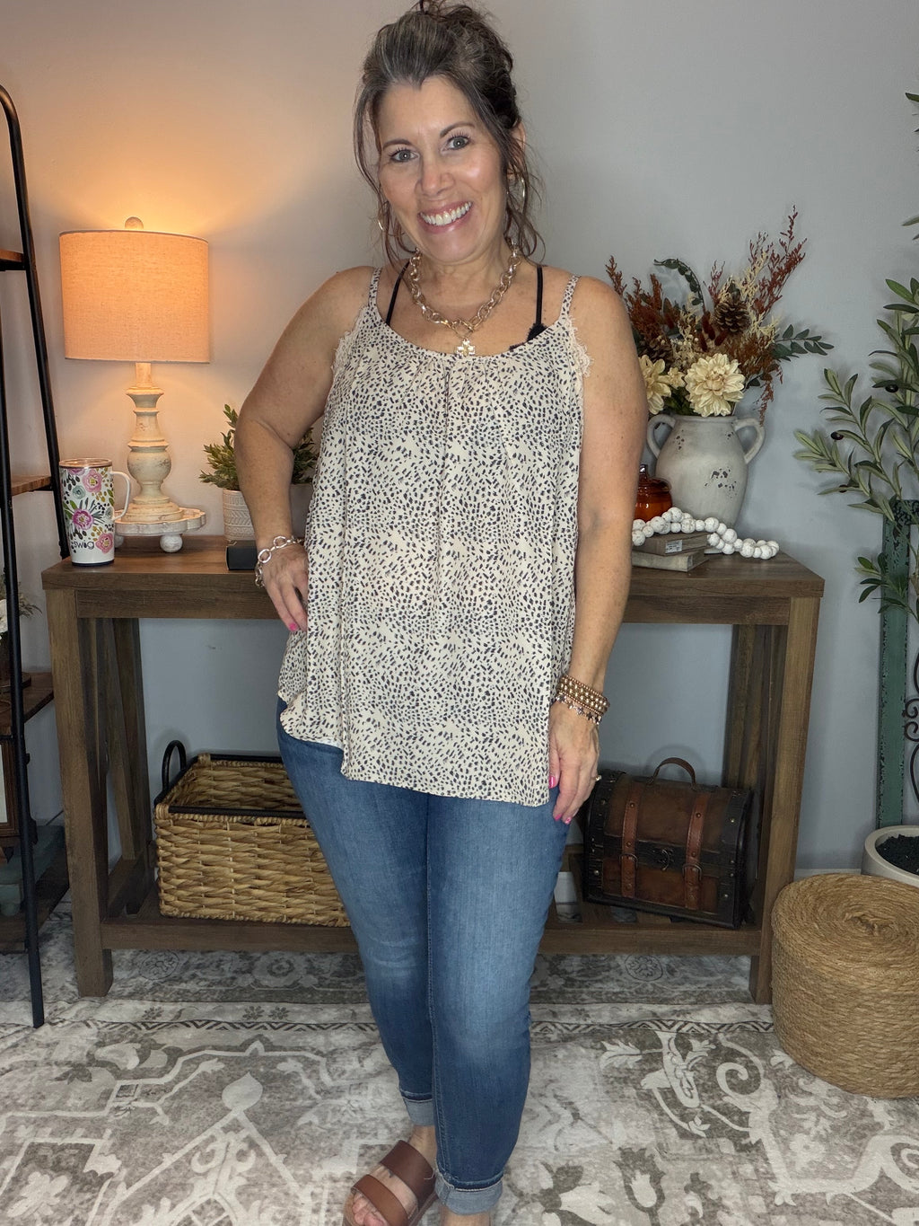 Cute Animal Print Lace Detail Top