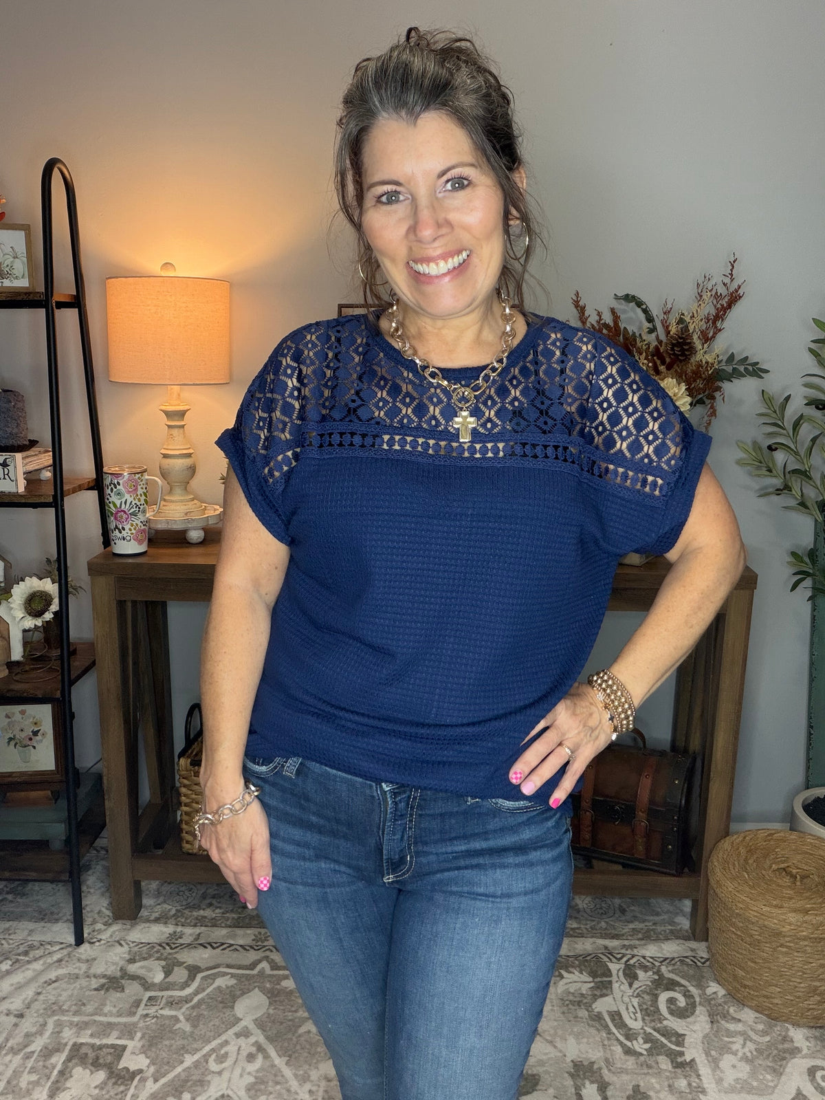 Navy Blue Scoop Neck Top