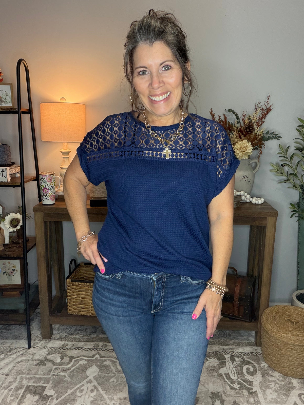 Navy Blue Scoop Neck Top