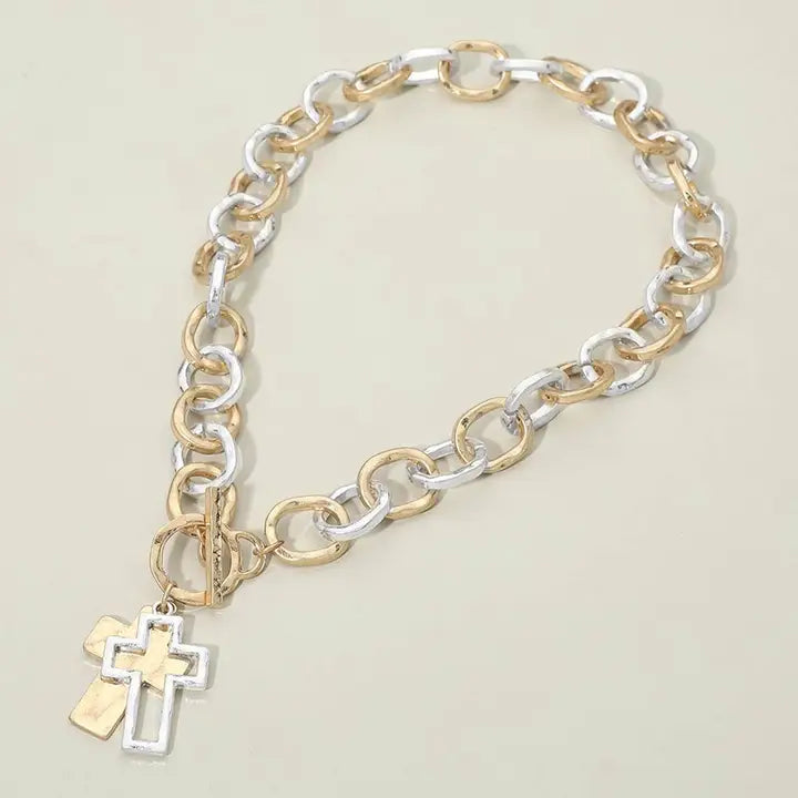 Double Cross Chunky Necklace