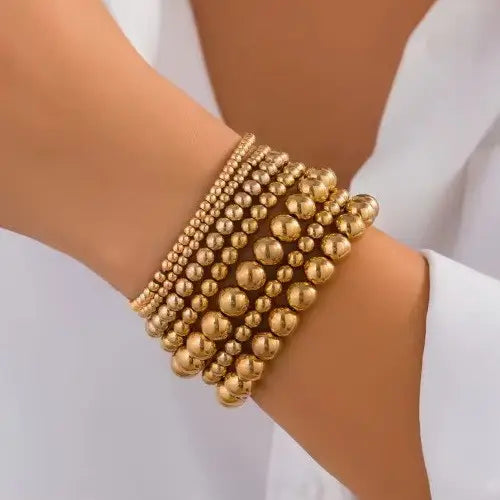 Gold Beaded Stacked Stretch Bracelet