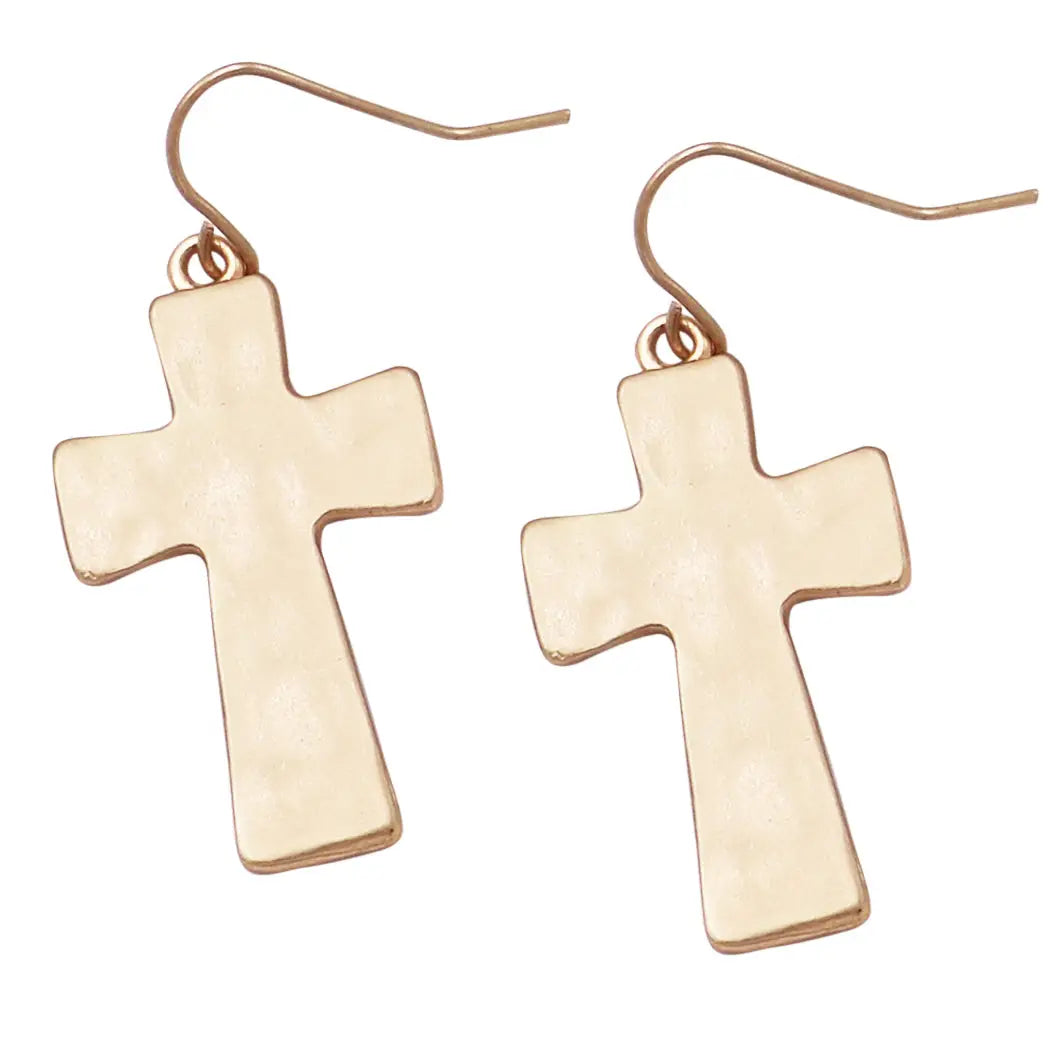 Hammered Gold Cross Earrings