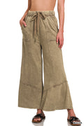 Acid Wash Flare Hem Pants - MOCHA