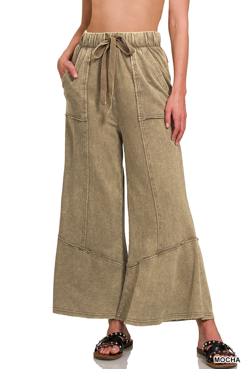 Acid Wash Flare Hem Pants - MOCHA
