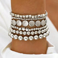 Silver Beaded Stretch Stacked Bracelets