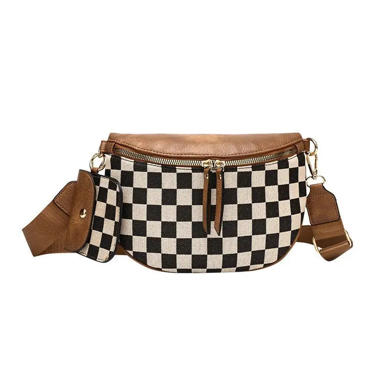 Brown and Black Checkered Crossbody Bag